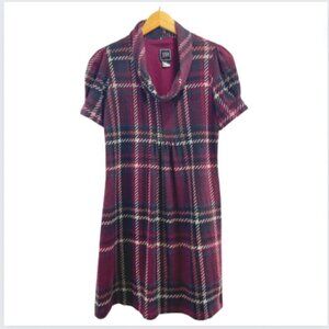 JH Cranberry Plaid Cowlneck Dress, Small